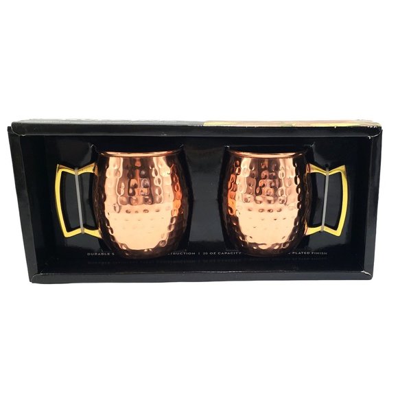 Moscow Mule Mugs Set/2 Cambridge NIB Copper Plated Stainless Steel Hammered - Picture 1 of 8